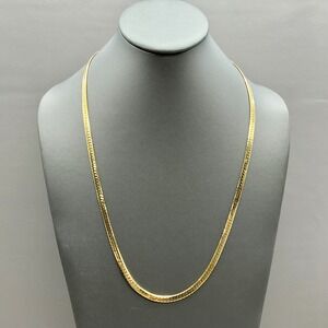 Herringbone Flat Snake Chain Necklace Women Gold Tone Polished Classic Jewelry